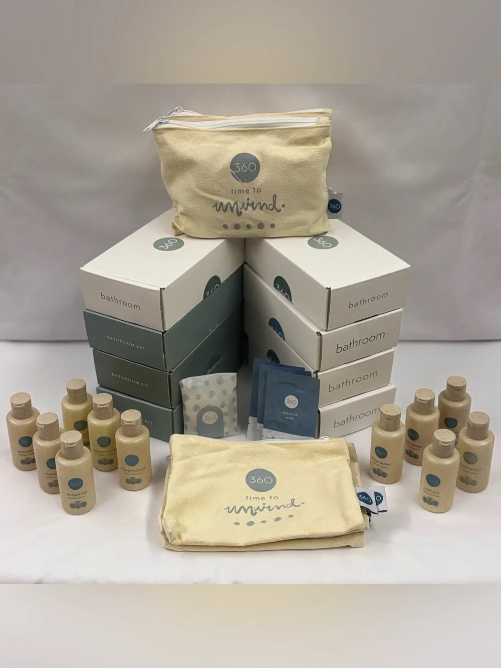 360 Luxury Guest Room Toiletries Bathroom Amenities Kit Bulk Travel Size Lot